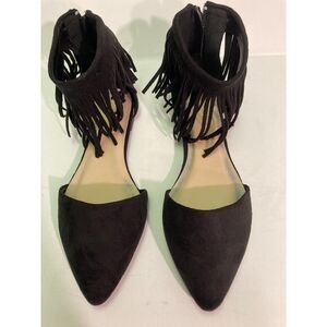 NIB Wild Diva Black Suede Fringe Flat Size 7